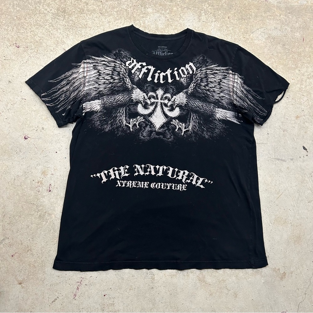 VTG Affliction Y2K T-shirt Lot Of 2 Randy Conture Eagle Cyber Men’s 2XL Grunge